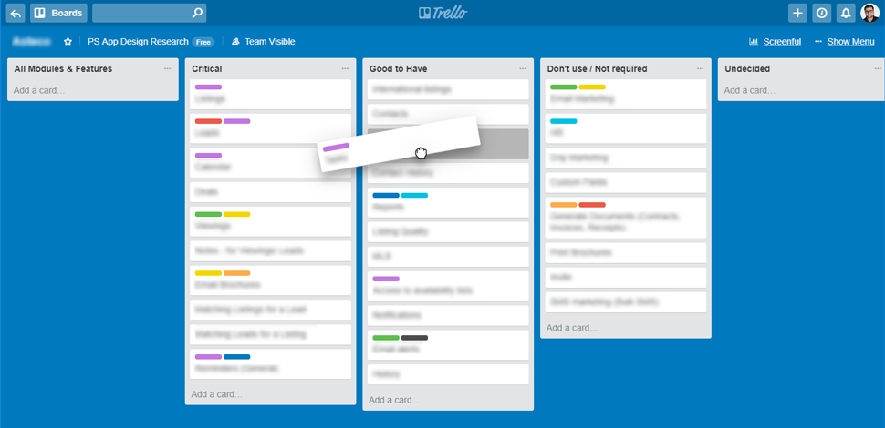 Card sorting activity on Trello with a user