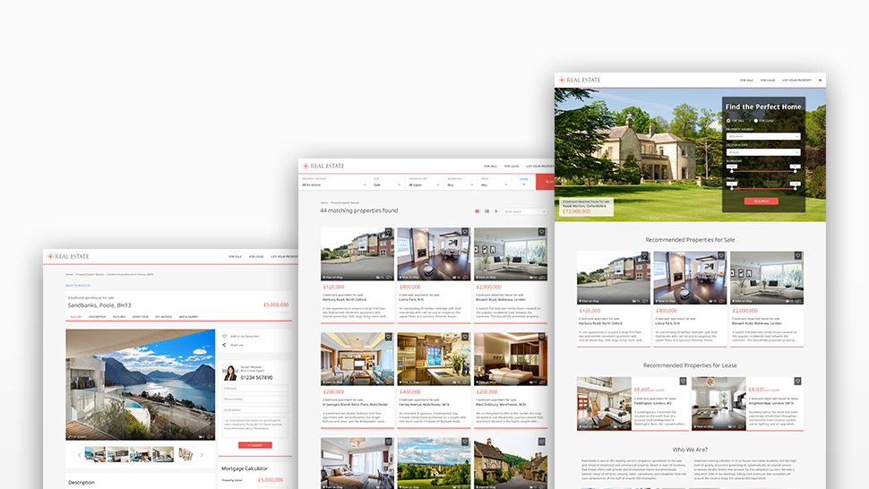 Real estate website template pages